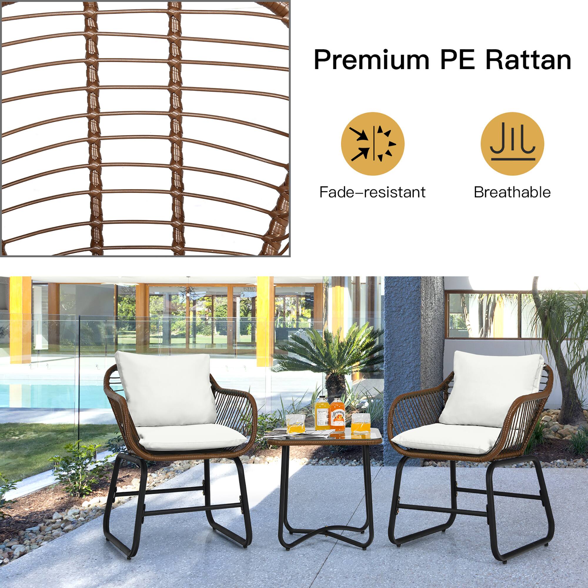 Premium PE Rattan, Fade-resistant, Breathable