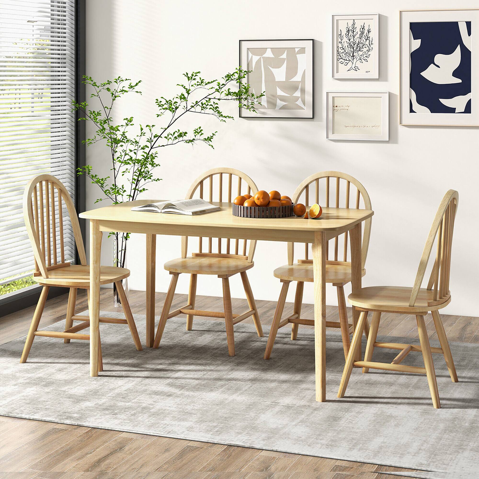 Alt View 1. Gymax - Gymax 5 PCS Wooden Dining Table Set 48'' Rectangular Kitchen Table & 4 Windsor Chairs - Natural.