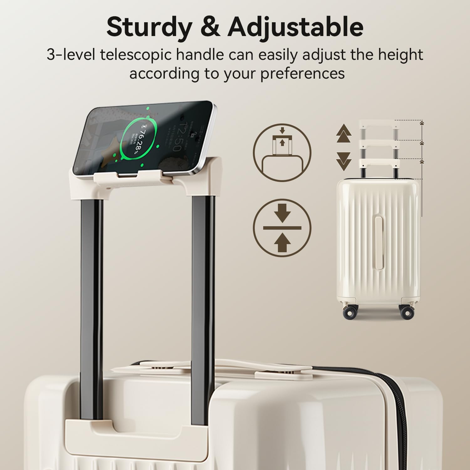 Sturdy & Adjustable  
3-level telescopic handle can easily adjust the height according to your preferences
