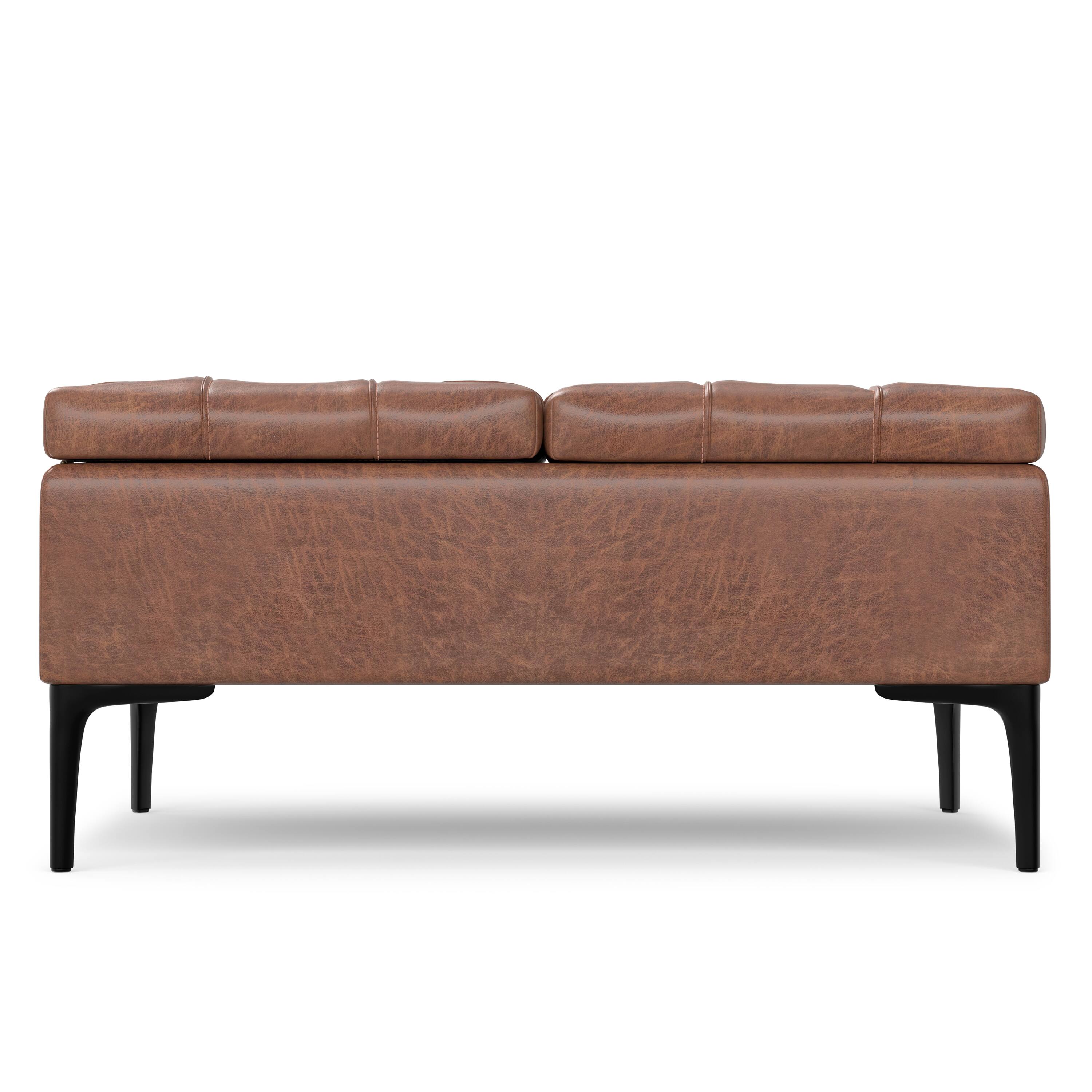 Alt View 3. Simpli Home - Laura 36 inch Wide Mid Century Square Lift Top Storage Ottoman in Distressed Saddle Brown  Vegan Faux Leather, Assembled - Distressed Saddle Brown.