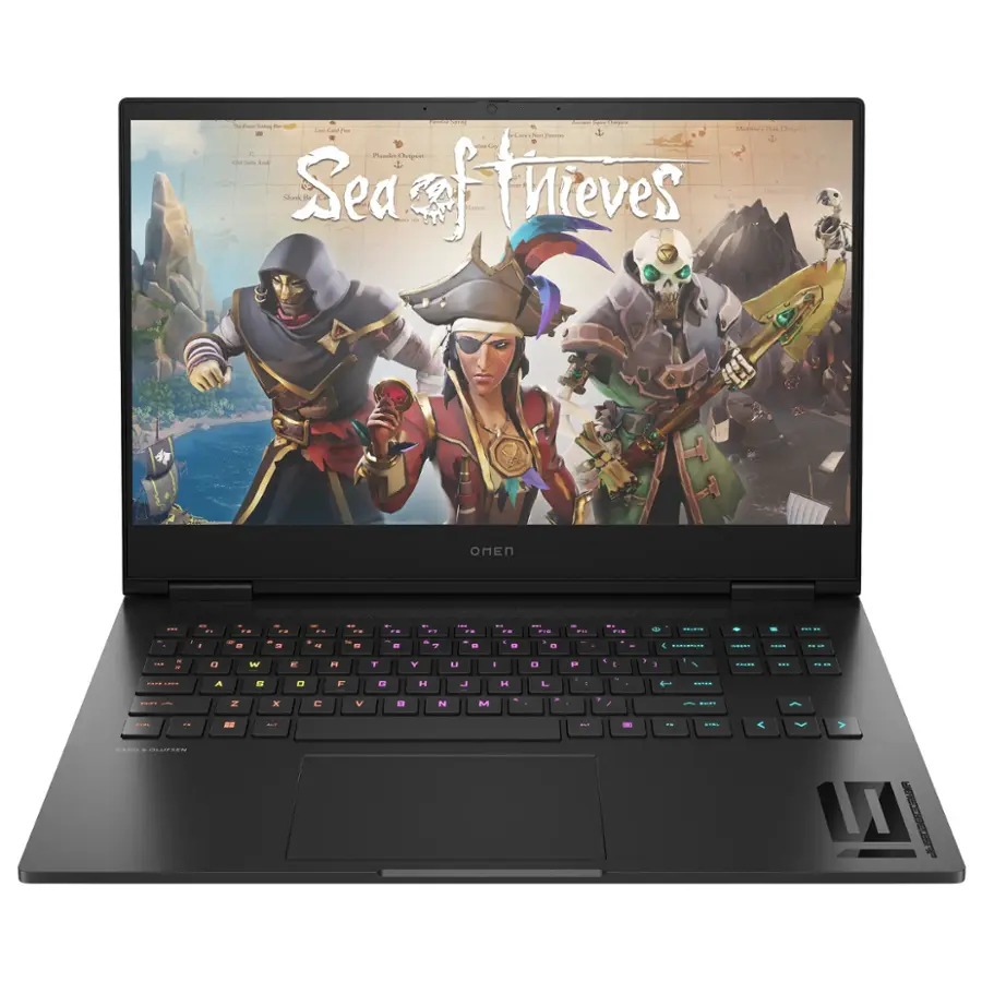 Sea of Thieves is a popular video game that features three main characters: a pirate, a mercenary, and a buccaneer. The game is set in a vast open world with various challenges and adventures to explore. The image shows a laptop screen displaying the game, with the characters prominently featured in the scene. The laptop is an Omen model, known for its high-quality performance and gaming capabilities.