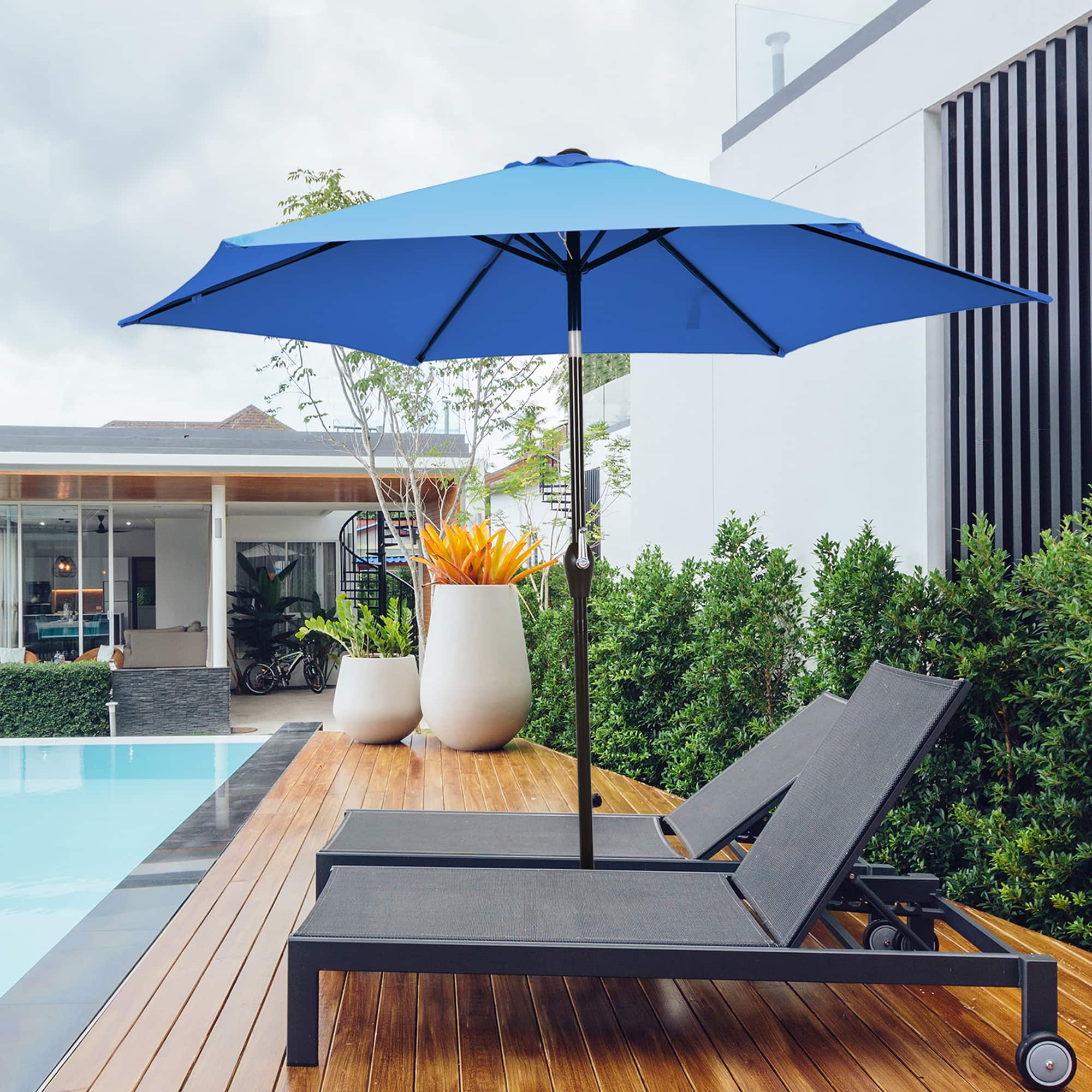 Gymax - 9 ft Outdoor Patio Market Table Umbrella Garden Yard w/ Crank 6 Ribs - Blue price history on PriceWatchPro