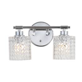 Jonathan Y - Spaulding Vintage 13" 2-Light Iron/Chevron Pattern Glass Farmhouse Cottage LED Vanity Light - Chrome