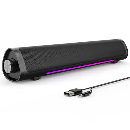 Front. Dazzed Corner - Computer Speakers for Desktop PC - Black.