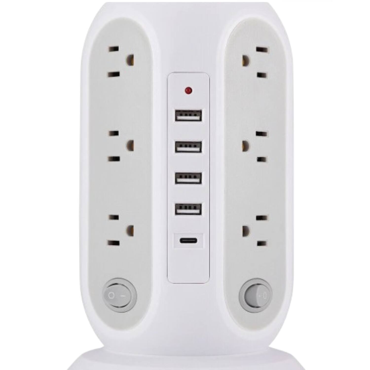 Angle. Stock Preferred - 17-in-1 Tower Power Strip with 12 AC Outlets, 5 USB Ports White - White.