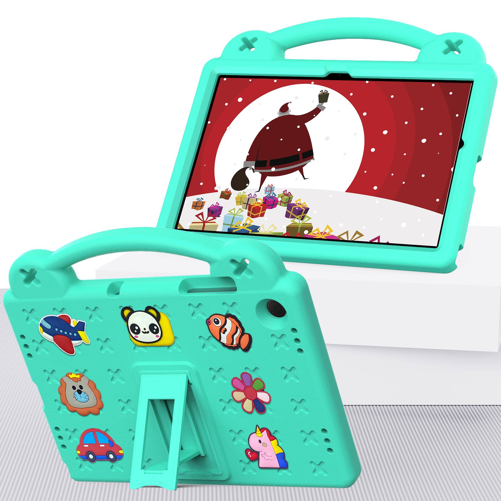 Angle. UUCOVER - Kids Case for Samsung Galaxy Tab A11+ 11-inch 2025 (SM-X230/X236/X238),Shockproof EVA Case Handle Adjustable Stand Cover - Mint.