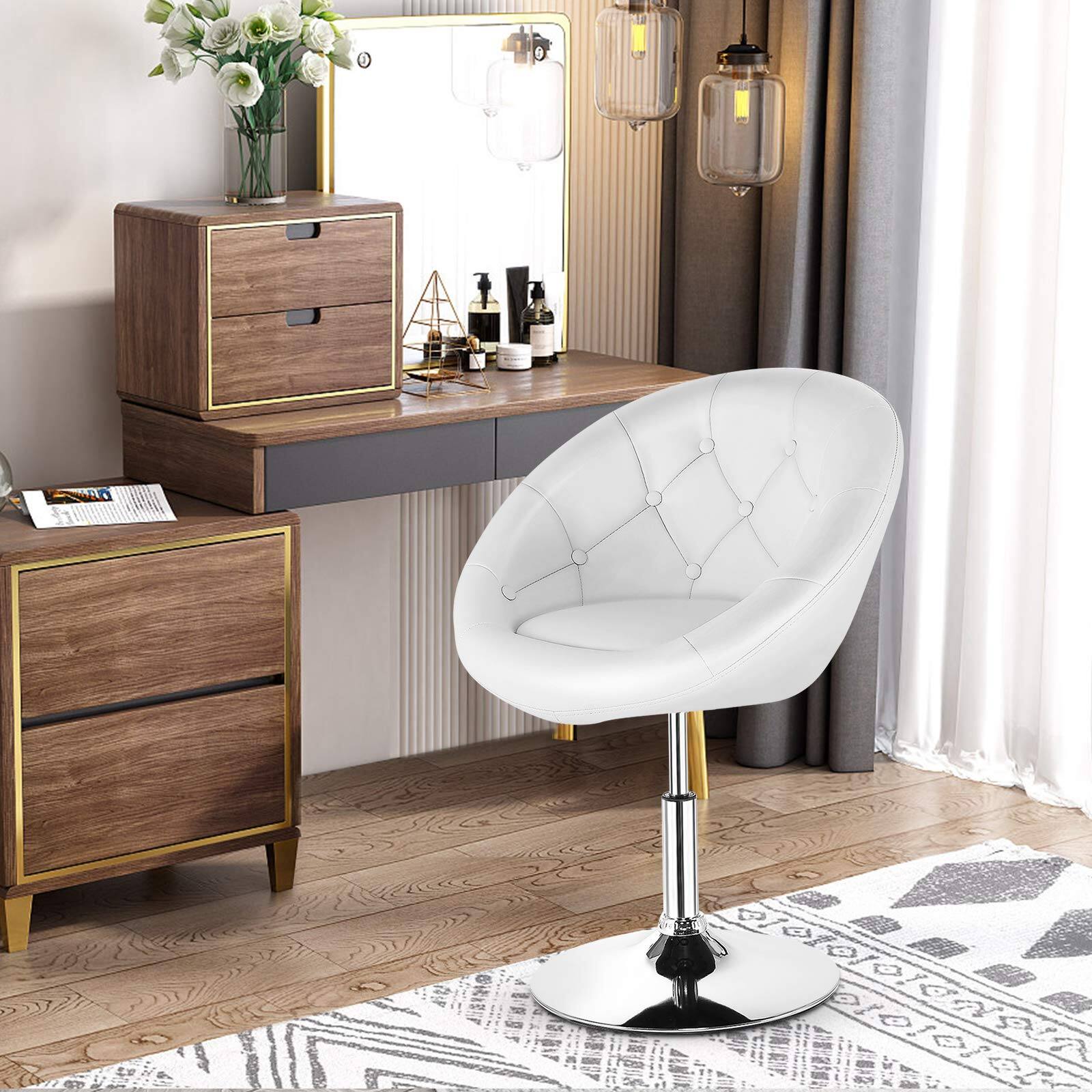 Alt View 1. Ecooso - Office Chair Adjustable Modern Swivel Round Tufted Chair - White.