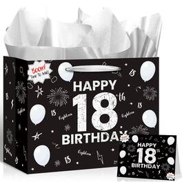 Paradigms Interiors - 13th Birthday Gift Bag For Teenager Happy Party Bags With Wrapping Paper Greeting Card Black White Bday Dec - 18th Birthday Gift Bag