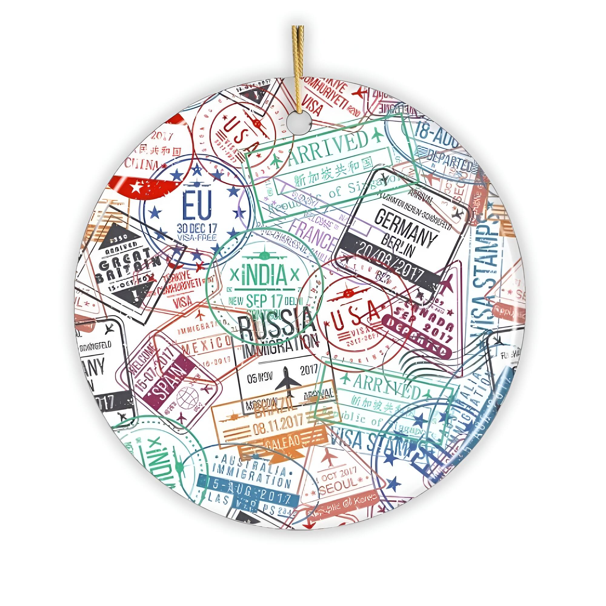 OrnamentallyYou - Travel Stamp Pattern Ornament - Multi-colored