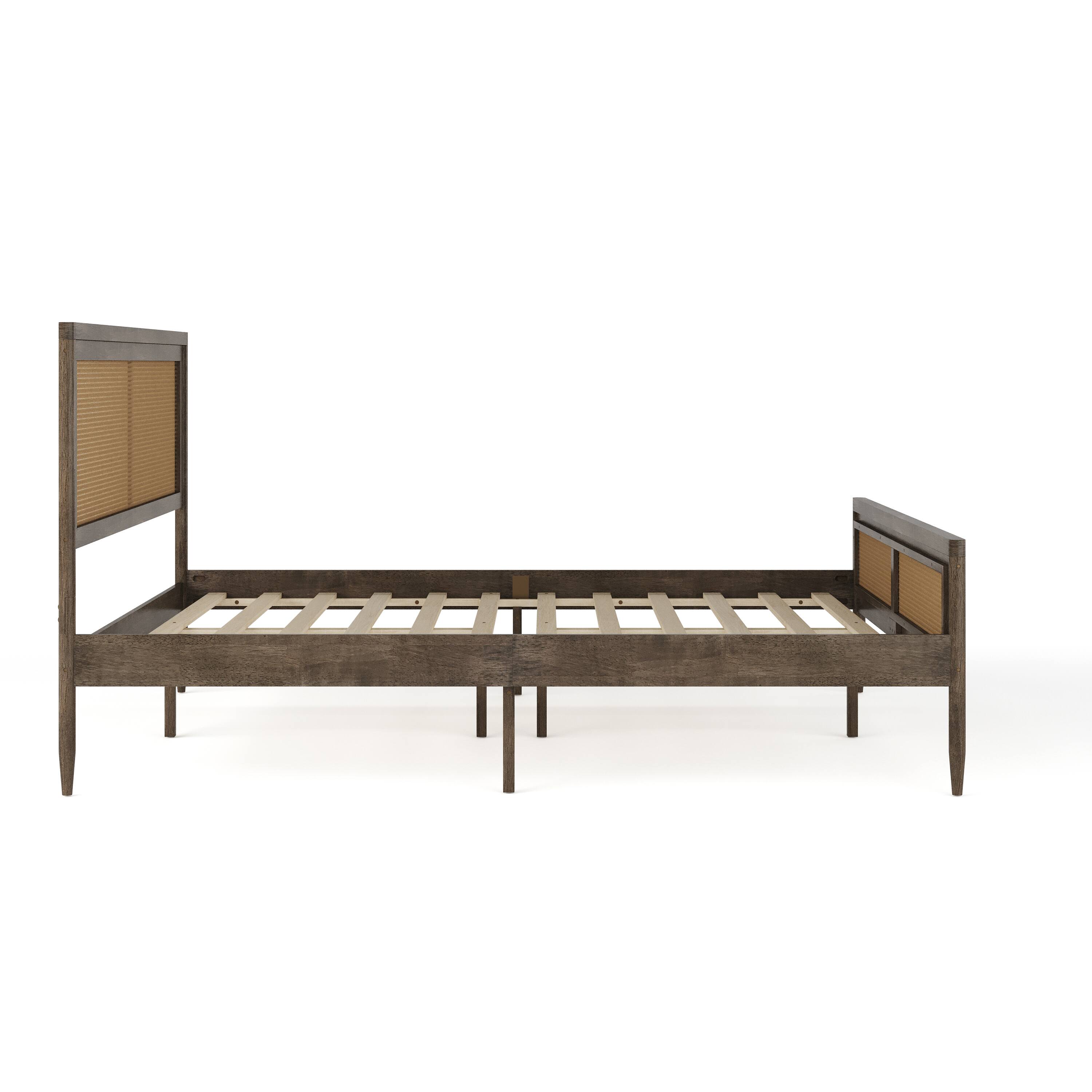 Alt View 17. Martha Stewart - Jax Wooden Queen Platform Bed with Rattan Inset Headboard and Footboard - Brown Gray.