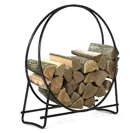 Costway - 40-Inch Tubular Steel Log Hoop Firewood Storage Rack Holder Round Display - Black
