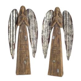 BreeBe - Rustic Wood Sentiment Angel with Galvanized Metal Wings (Set of 2) - Brown, Grey