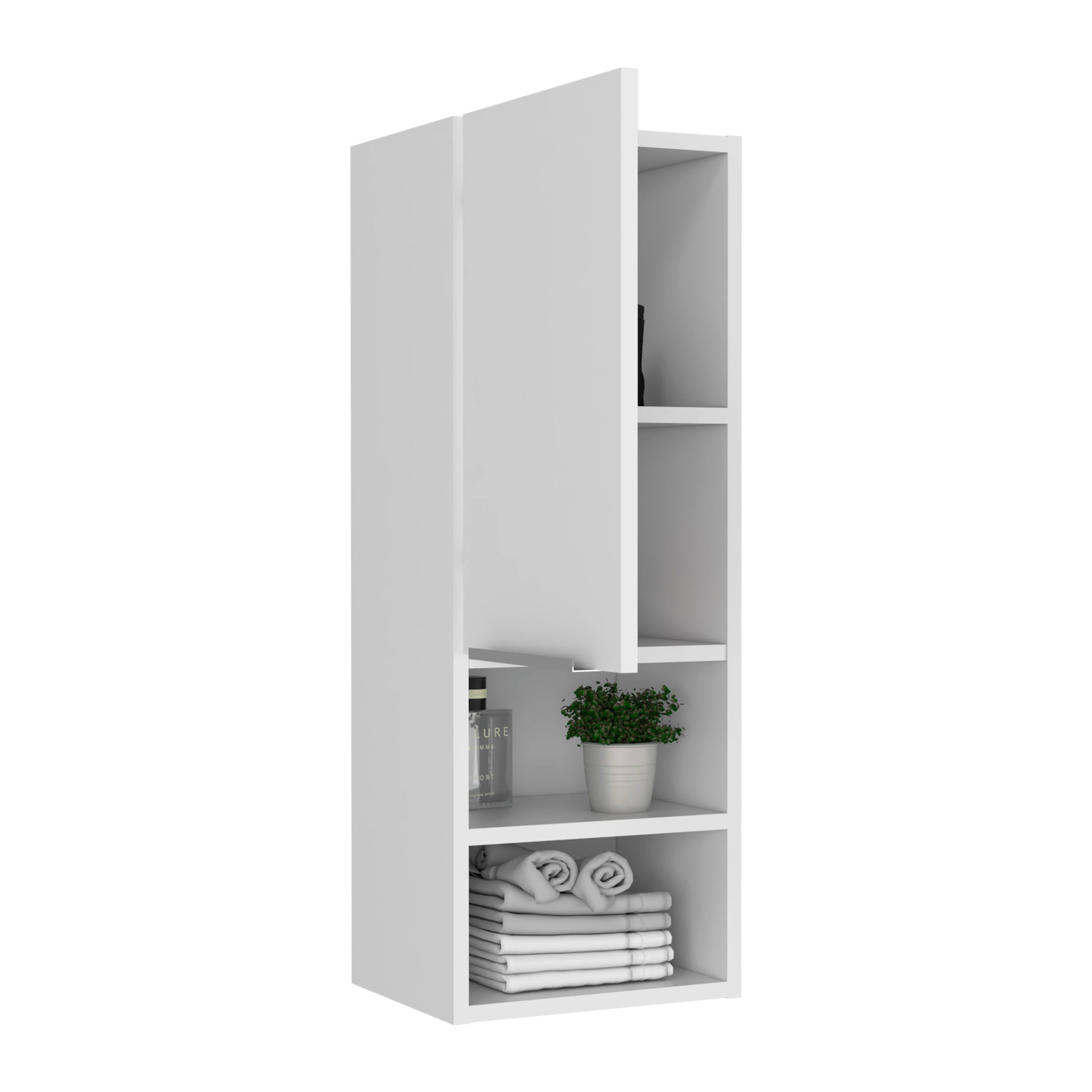 Alt View 1. TuHome - Mila Bathroom Cabinet, Two Interior Shelves, Two External Shelves, Single Door Cabinet - White.