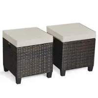 Costway 2PCS Patio Rattan Ottoman Cushioned Seat Foot Rest Coffee Table - Brown - Front_Zoom
