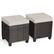 Front. Costway - 2PCS Patio Rattan Ottoman Cushioned Seat Foot Rest Coffee Table - Brown.