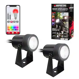 Monster - Smart Outdoor Spot Lights 2-Pack - Multicolor Flow, Flood Light, Weather Resistant, WiFi & Voice Control - Black