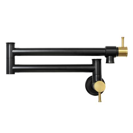Front. Akicon - Akicon Solid Brass Wall-Mounted Pot Filler Kitchen Faucet with Two Joint Swing Arms in Matte Black & Brushed Gold - Matte Black & Brushed Gold.