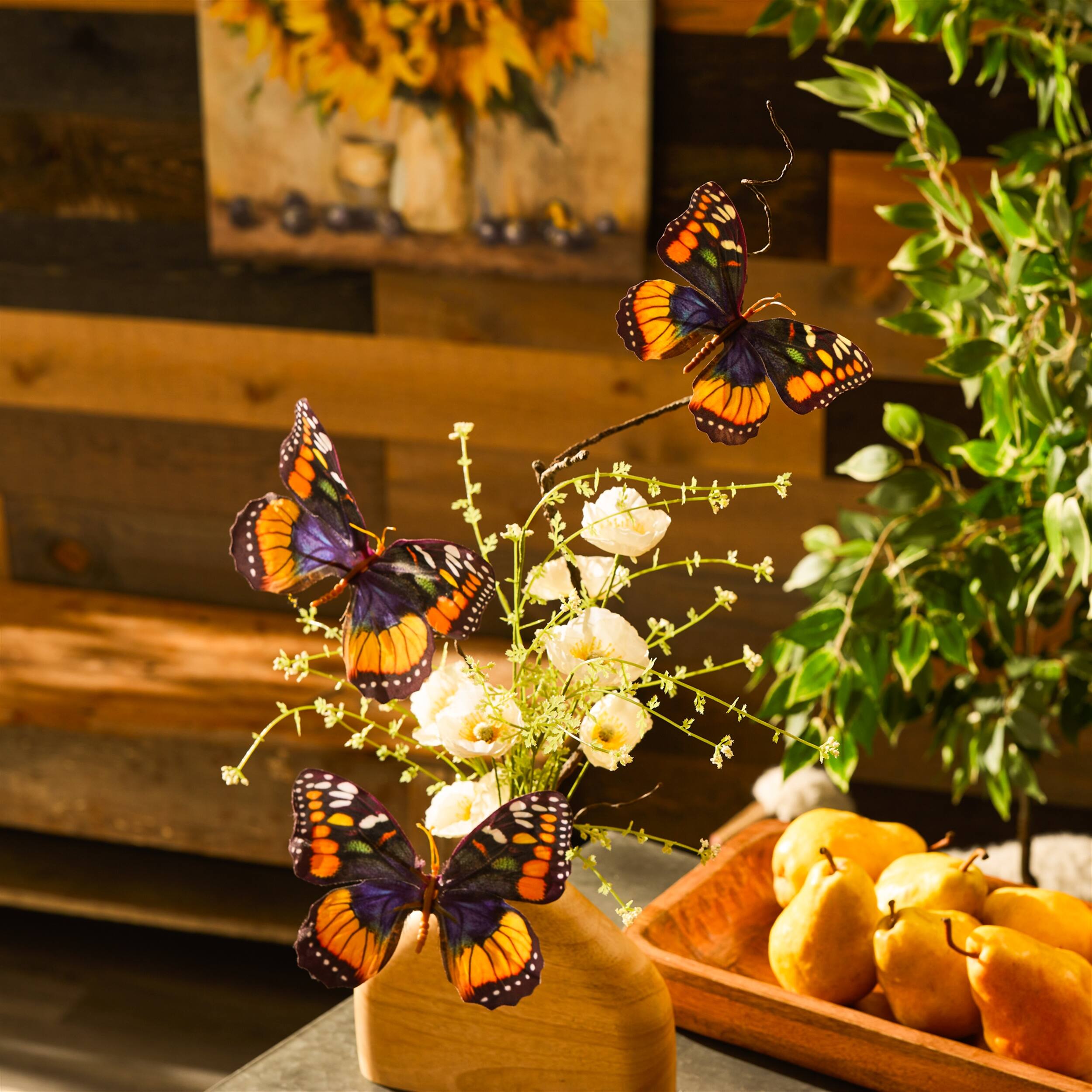 Angle. BreeBe - Butterfly Twig Spray (Set of 6) - Orange, Blue.