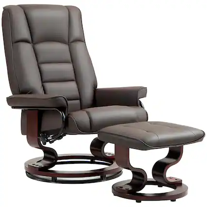 Front. Homcom - Faux Leather Reclining Chair, Swivel Ottoman Chair, Recliner with Ottoman with High Back and Wood Frame for Living Room - Brown.