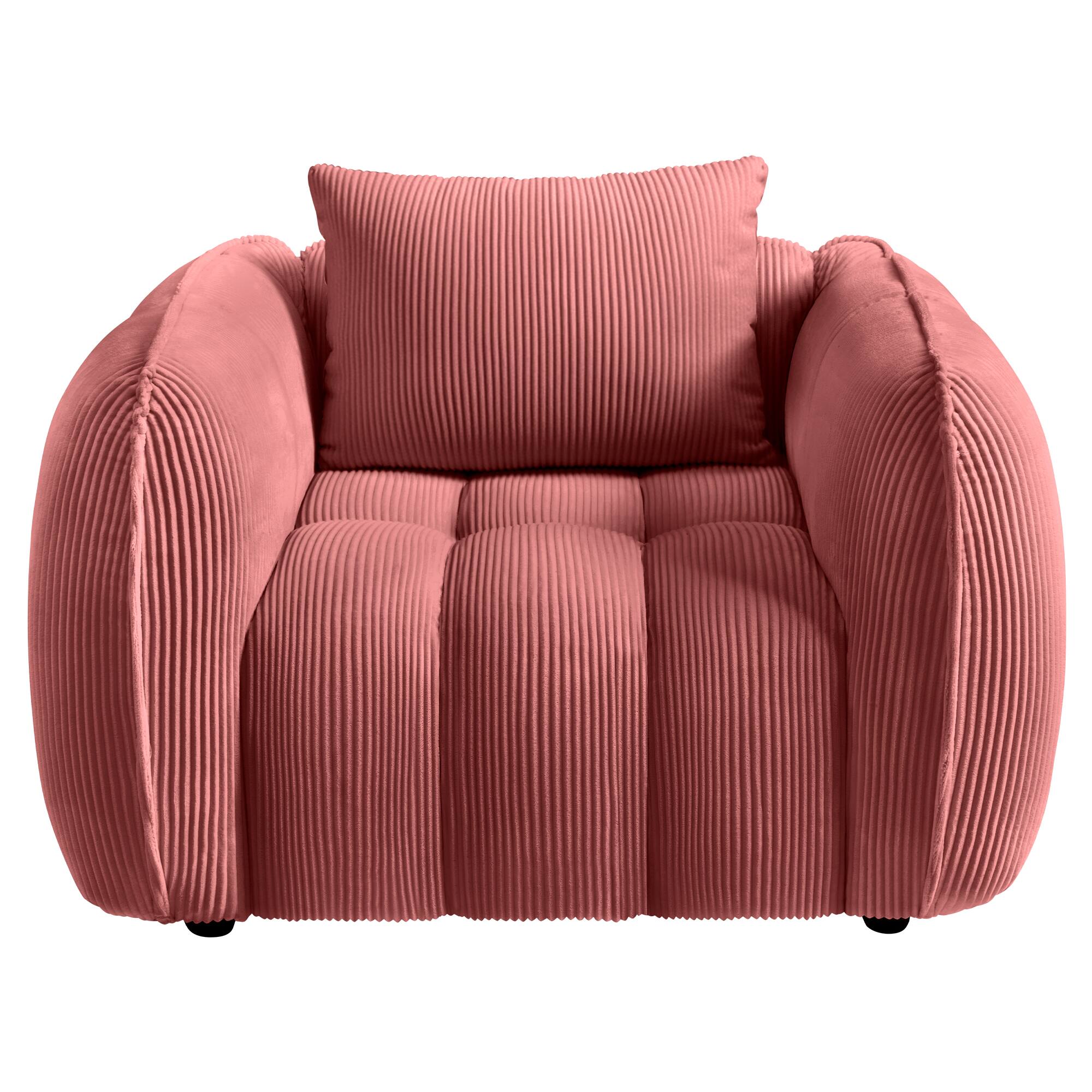 Angle. KERDOM - Corduroy Pumpkin Sofa Chair, Plush Upholstered Singe Couch, Pumpkin Barrel Reading Chair Round Cloud Armchair for Vanity - Pink.