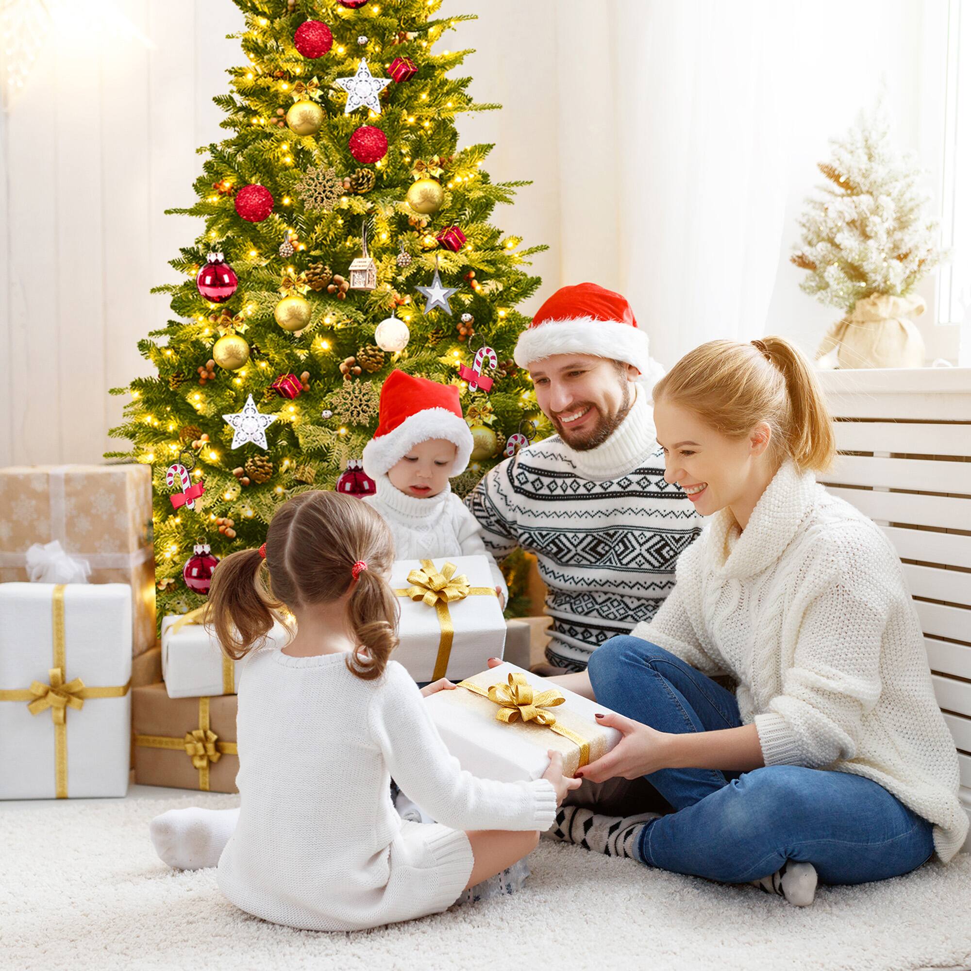 Alt View 3. Gymax - Gymax 6.5FT Pre-lit Pine Christmas Tree Snow Flocked Decoration Tree w/ LED Lights - Green.