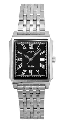 Casio - Standard Analog Stainless Steel Black Dial Quartz MTP-B190D-1BV Men's Watch - Silver and black