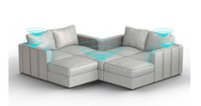 Lovesac - 7 Seats + 8 Sides Luxe Chenille & Lovesoft with 6 Speaker Immersive Sound + Charge System - Tonal Sterling - Angle_Zoom