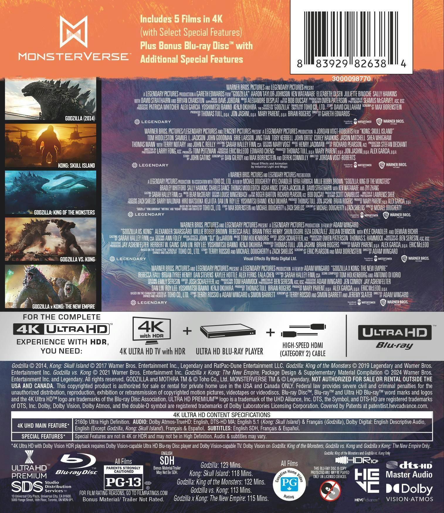 Back. Godzilla/Kong Monsterverse 5-Film Collection   - 4K Blu-Ray.