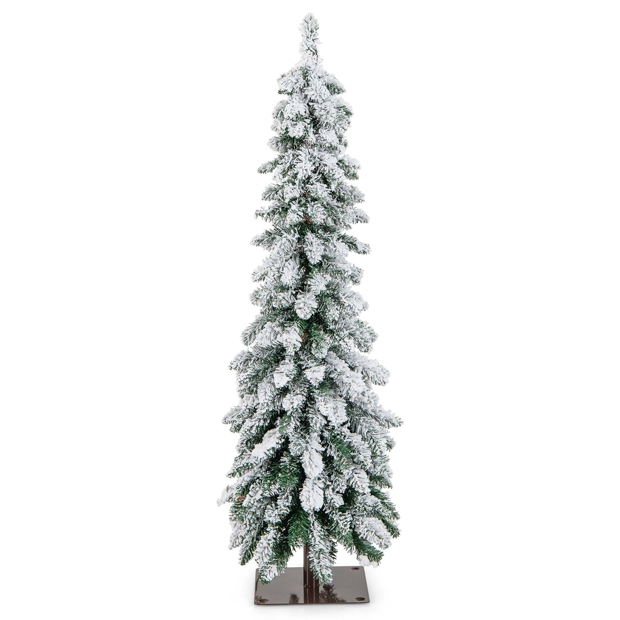 Alt View 20. Costway - 4 FT Pre-Lit Slim Christmas Tree Flocked Xmas Decoration 11 Modes 100 LED Lights - Green /White.