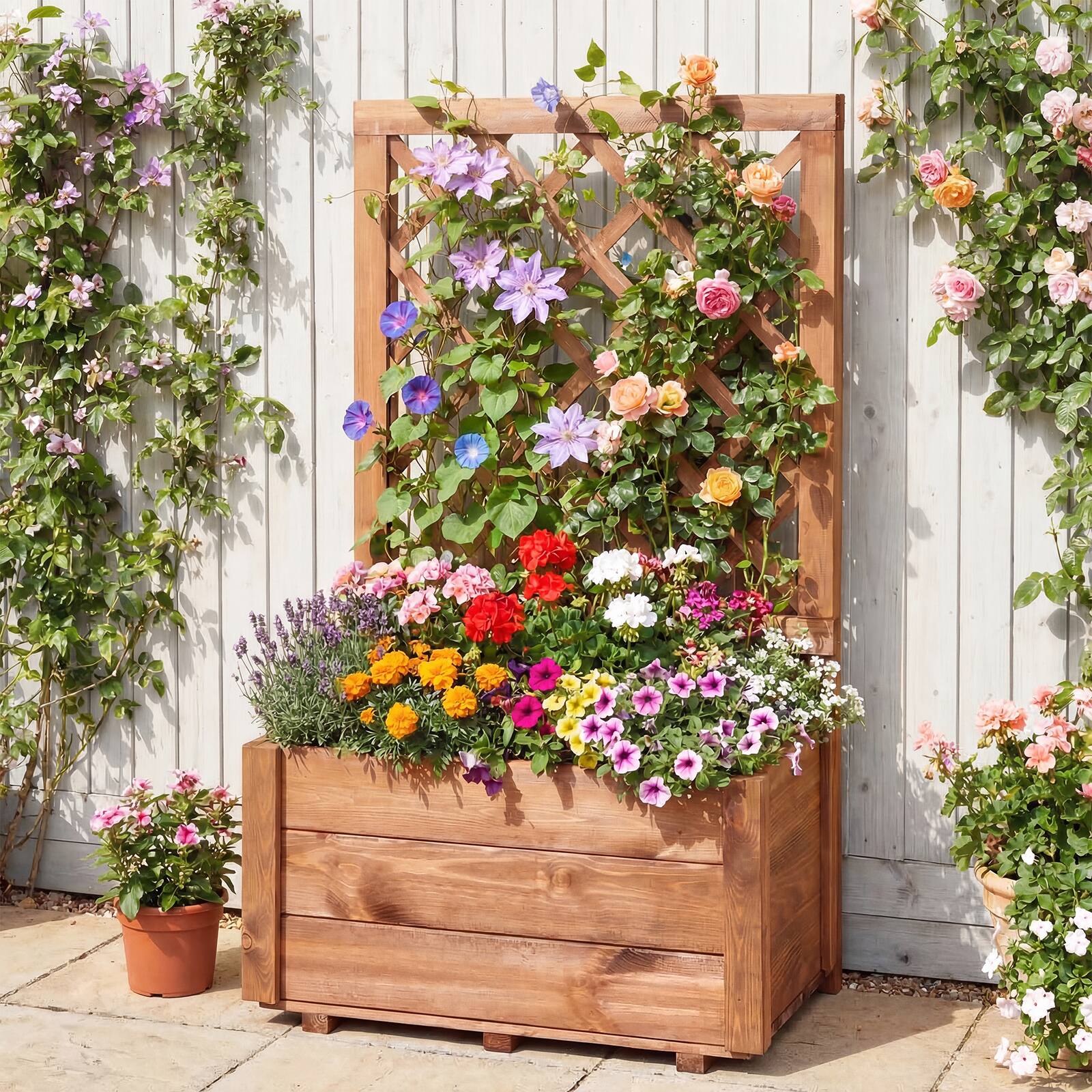 Alt View 1. Costway - Costway 1 PCS 40" Tall Wooden Raised Garden Bed with Lattice Trellis for Climbing Vine Flower - Orange.