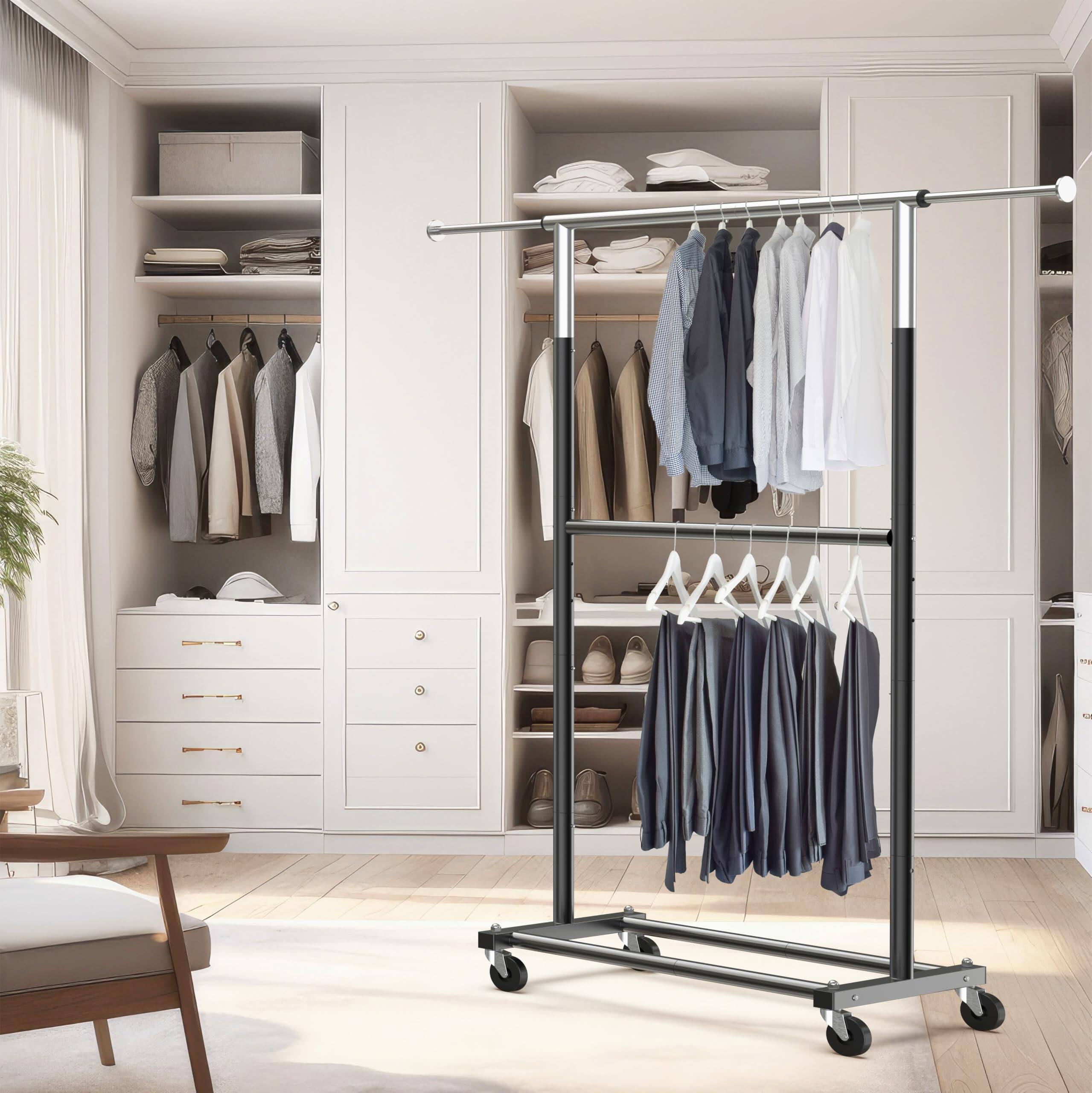 Alt View 4. Refined Abode Design - Double Rod Garment Rack - Grey.