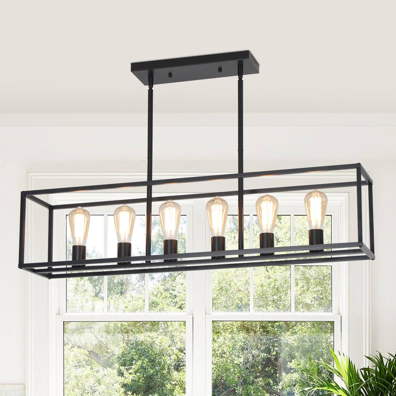 Alt View 1. Umeiluce - 6 Lights Island Chandelier Farmhouse Vintage Style for Dinning Room, Kitchen, Showroom, Restaurant - Matte Black.
