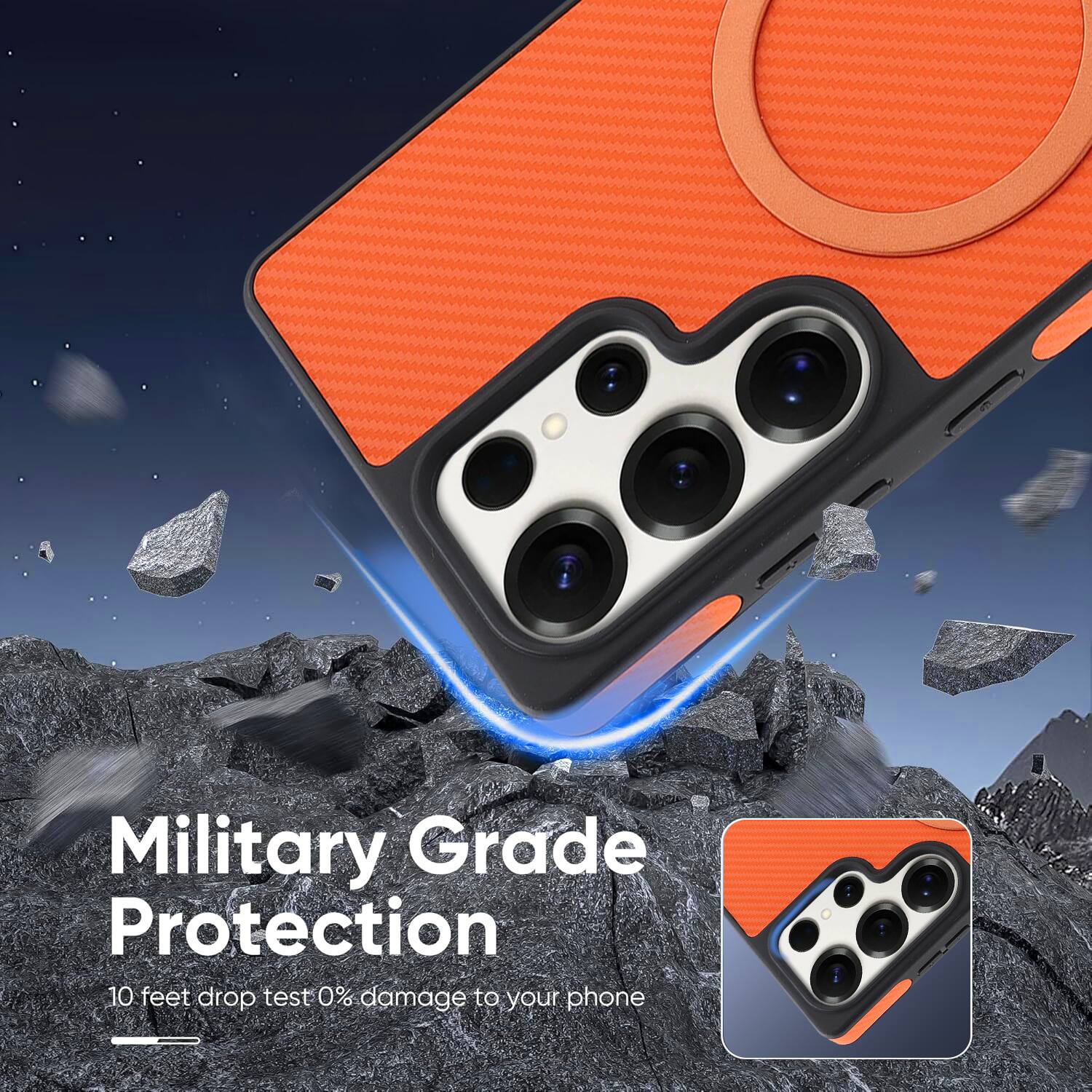 Military Grade Protection  
10 feet drop test 0% damage to your phone