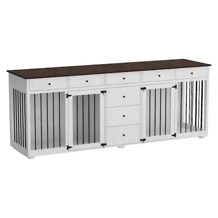 Front. FUFU & GAGA - 3-in-1 TV Stand Dog Crate Furniture - Multi-Pet Kennel Storage Drawers for Living Room.