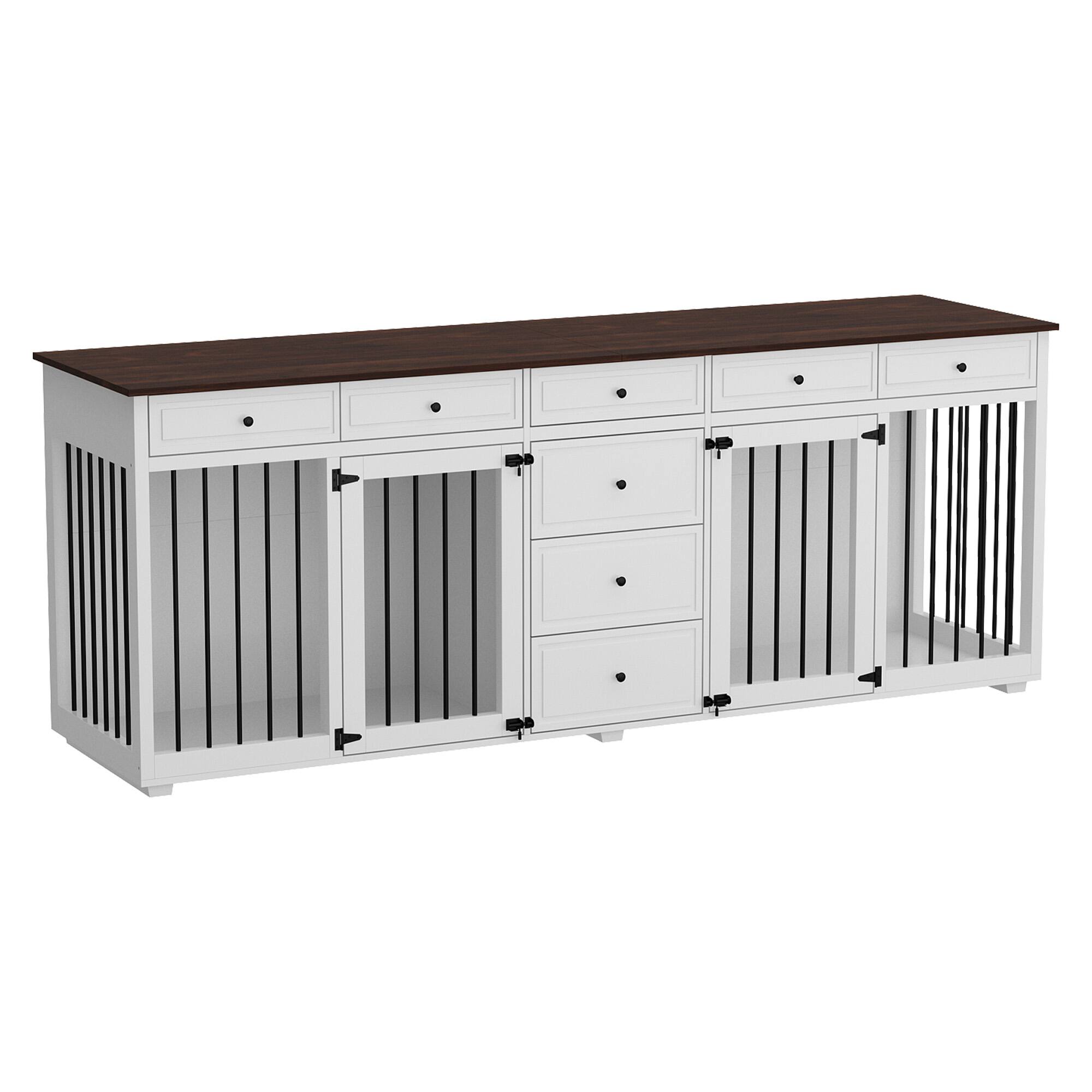 Front. FUFU & GAGA - 3-in-1 TV Stand Dog Crate Furniture - Multi-Pet Kennel Storage Drawers for Living Room.