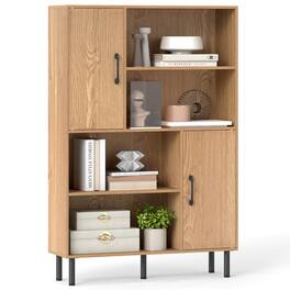 Costway - 47" Storage Cabinet with 2 Doors & 4 Open Shelves, 5 Metal Support Legs for Kitchen - Natural