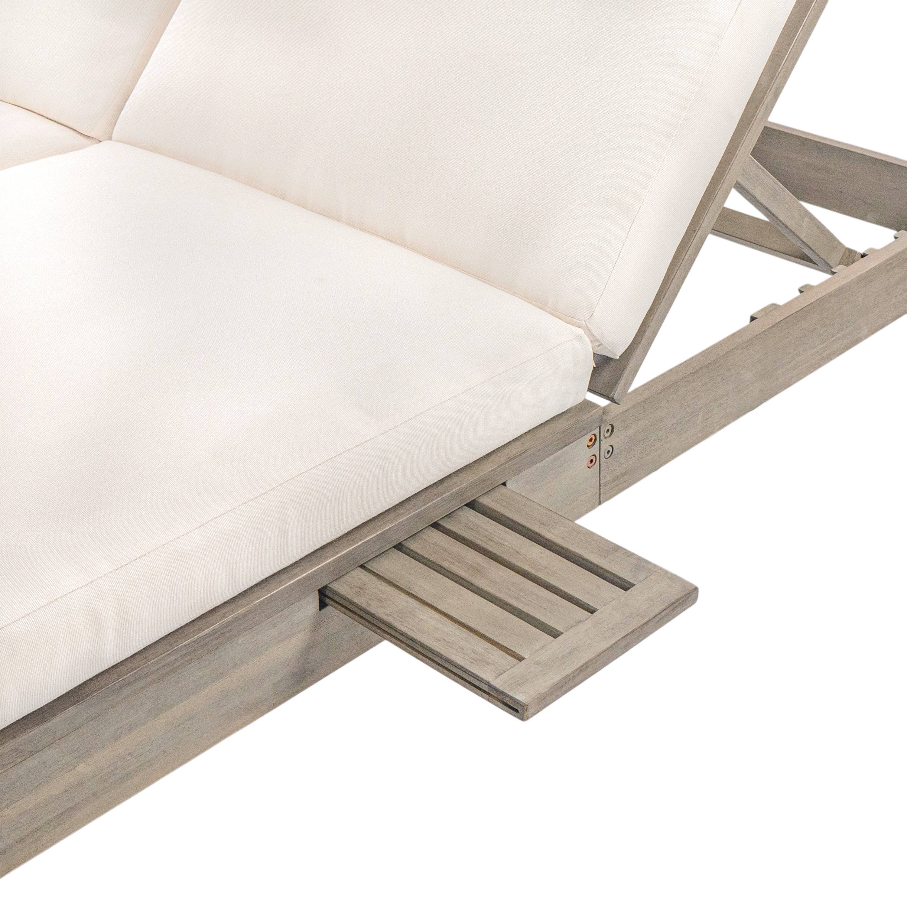 Alt View 8. Loheer - Double Outdoor Chaise Lounge with 5-Position Adjustable Backrest, Cushion & Folding Side Trays - Gray.