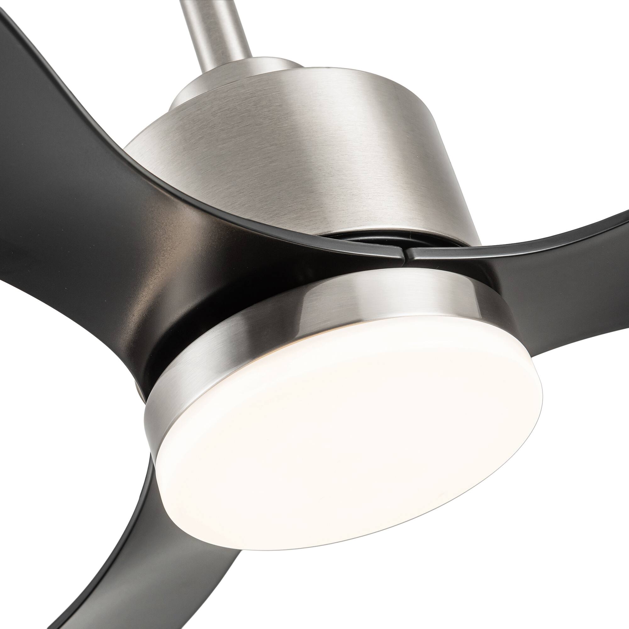 Alt View 8. Breezary - 52" Indoor Ceiling Fan, 3 ABS Blades, 6-Speed DC Motor, Remote Control, Memory/Timer, 3-Color LED Light, 5"/10" Downrods - Satin Nickel and Black.