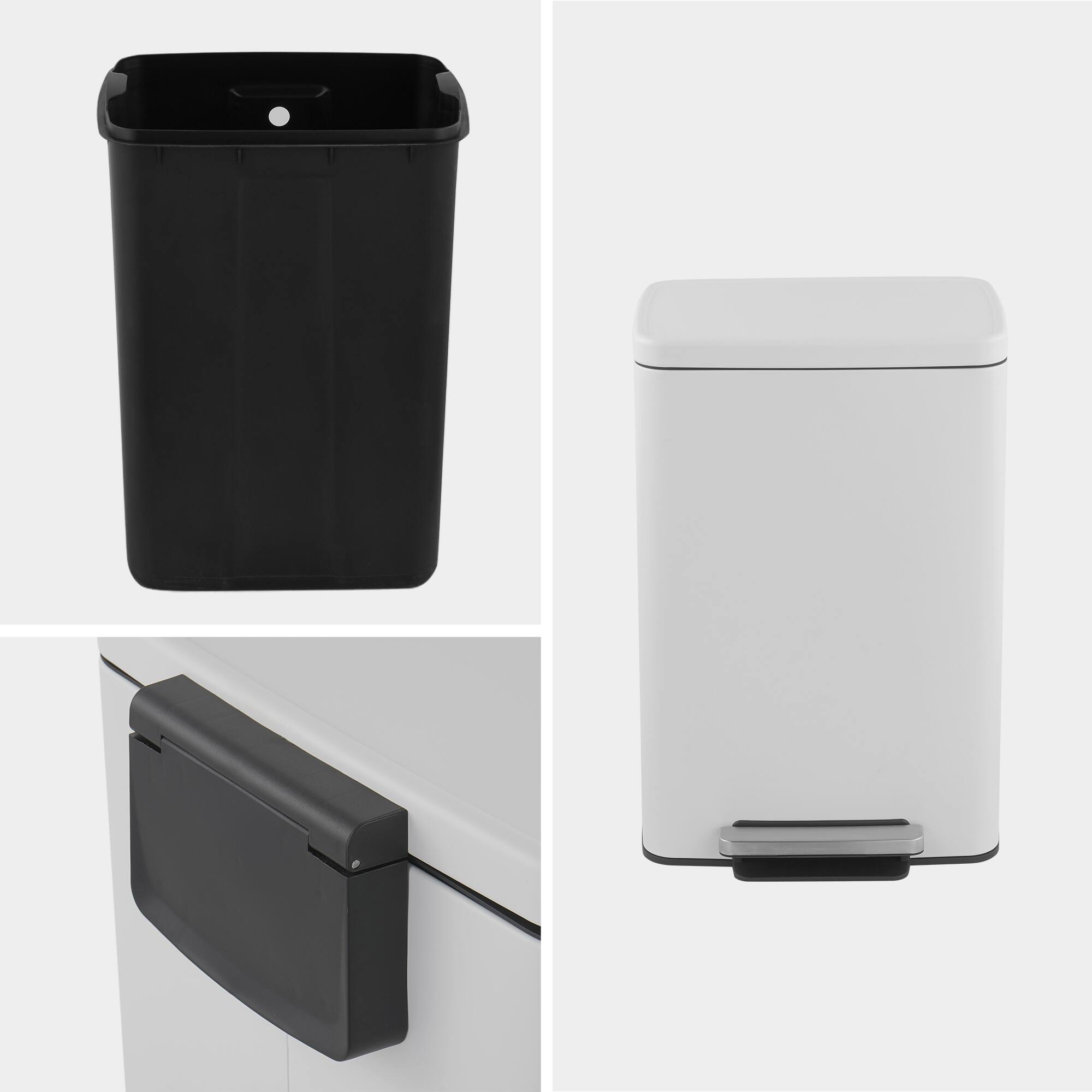 Alt View 6. Innovaze - 13 Gal./50 Liter Rectangular Stainless Steel Step-on Trash Can for Kitchen - Matt White.