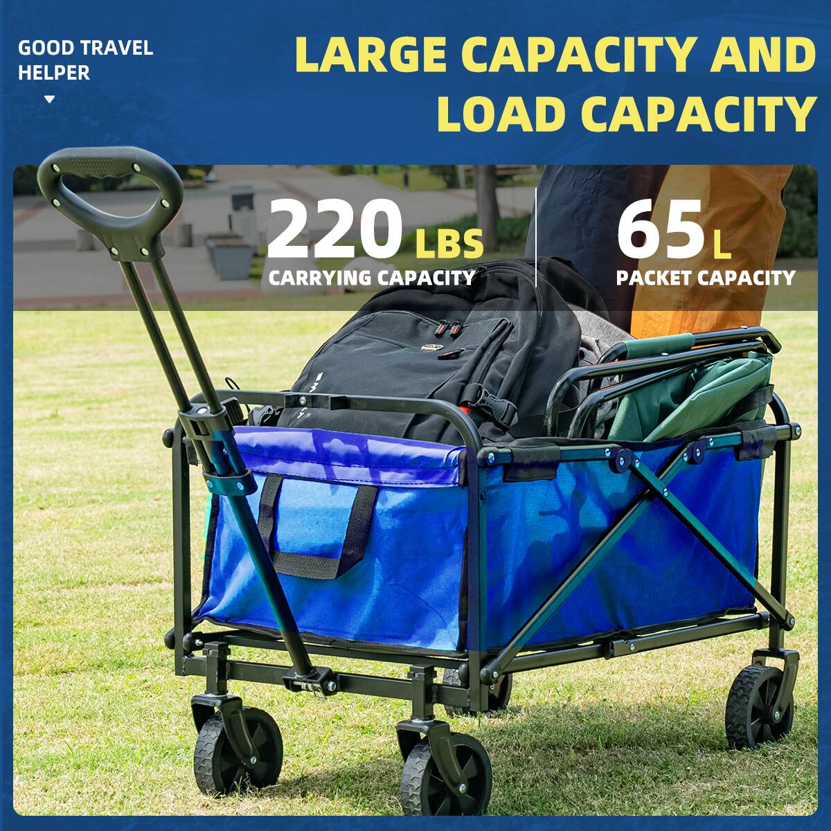 GOOD TRAVEL HELPER LARGE CAPACITY AND LOAD CAPACITY 220 LBS CARRYING CAPACITY 65 L PACKET CAPACITY