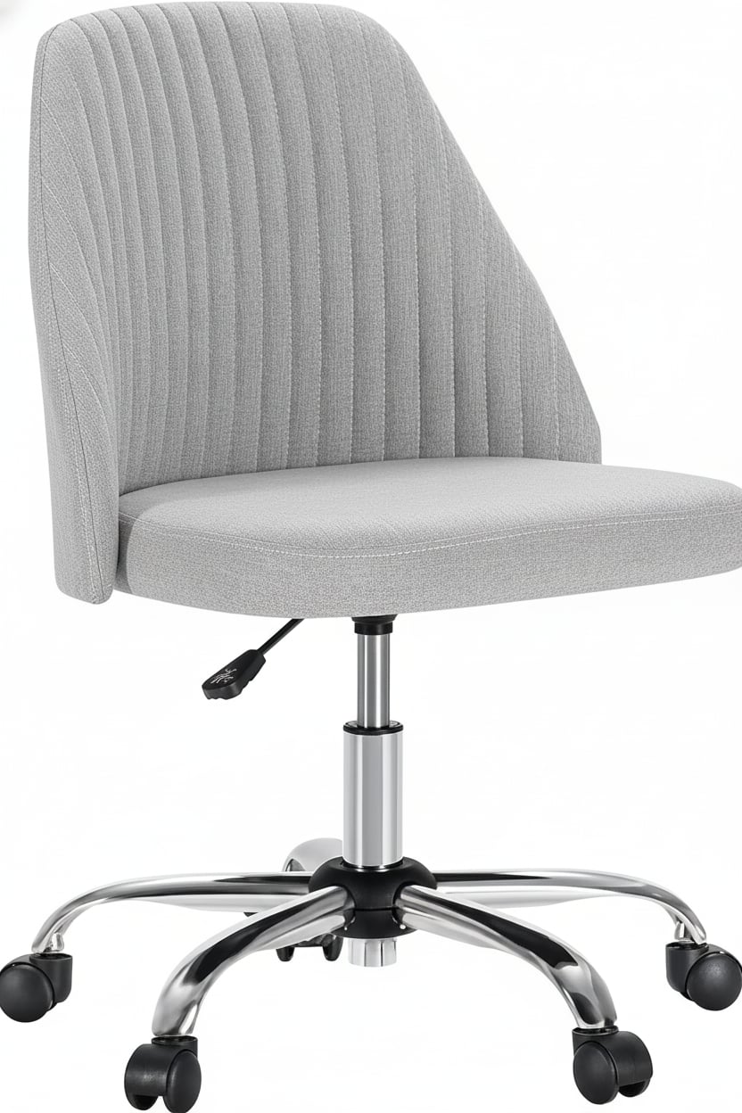 AOITUN - Glam Armless Velvet Desk Chair, Channel Tufted Swivel Office Chair, Adjustable Vanity Task Chair for Home Study - Gray