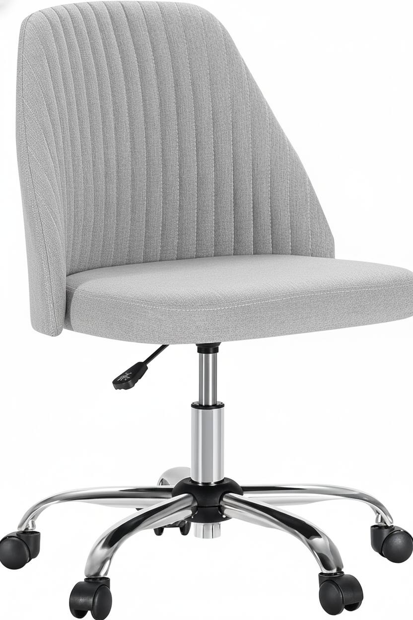 Front. AOITUN - Glam Armless Velvet Desk Chair, Gray Channel Tufted Swivel Office Chair, Adjustable Vanity Task Chair for Home Study - Gray.