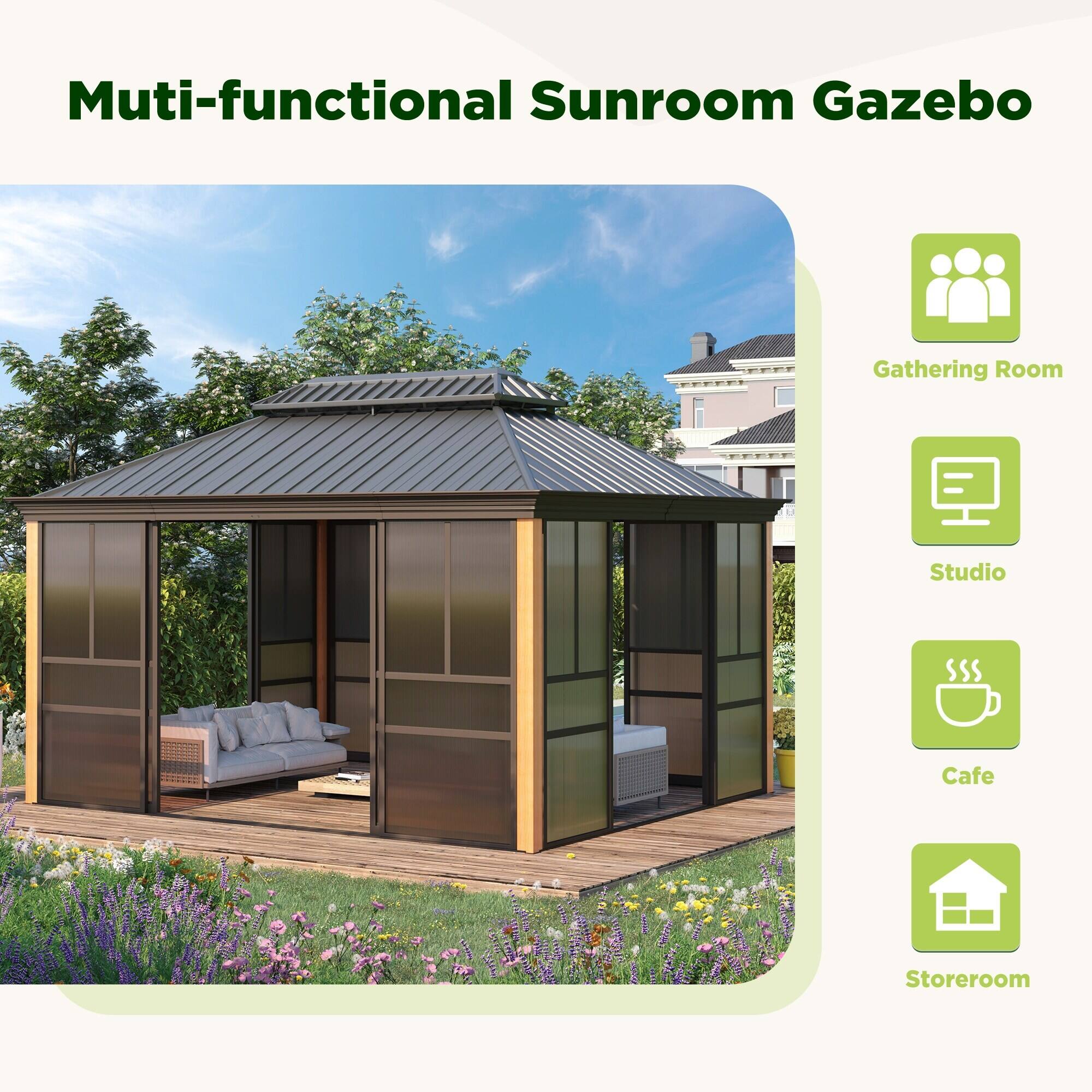 Multi-functional Sunroom Gazebo

- Gathering Room
- Studio
- Cafe
- Storeroom