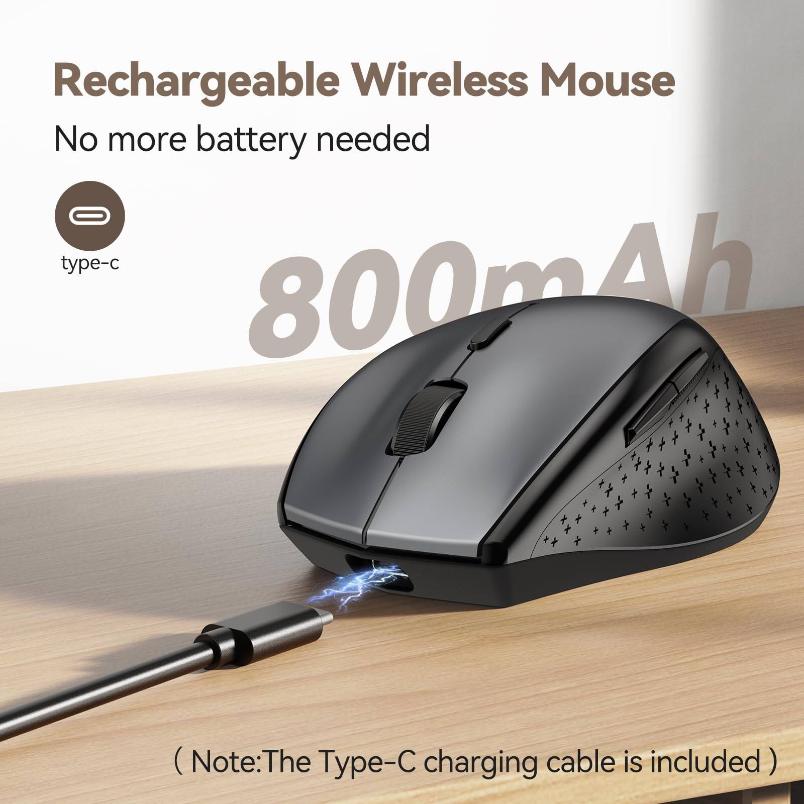 Rechargeable Wireless Mouse  
No more battery needed  

Type-C  
800mAh  

(Note: The Type-C charging cable is included)