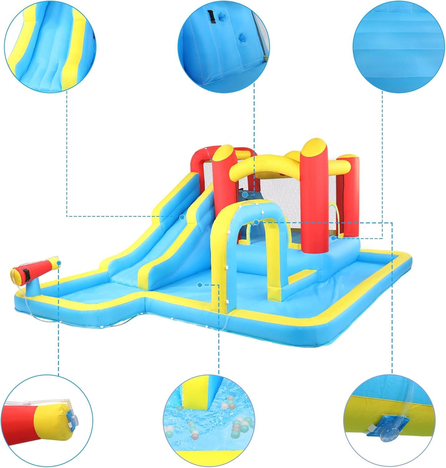 Angle. Winado - Inflatable Water Slide, Outdoor Inflatable Bounce House W/Air Blower, Pool Area, Climbing Wall & Water Gun, Jump Bouncy.