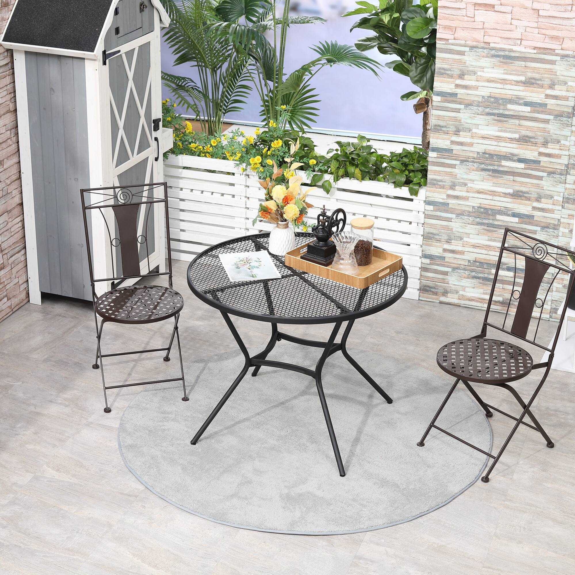 Alt View 1. Outsunny - 35" Round Outdoor Patio Bistro Dining Table, French Cafe Style, Conversation Space, Fast Drying Metal Mesh Tabletop - Black.