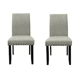Manhattan Lane - Sie 25 Inch Dining Chairs, Set of 2, Nailhead Trim, Padded Gray Upholstery, Black Wood - Black, Gray, Gold