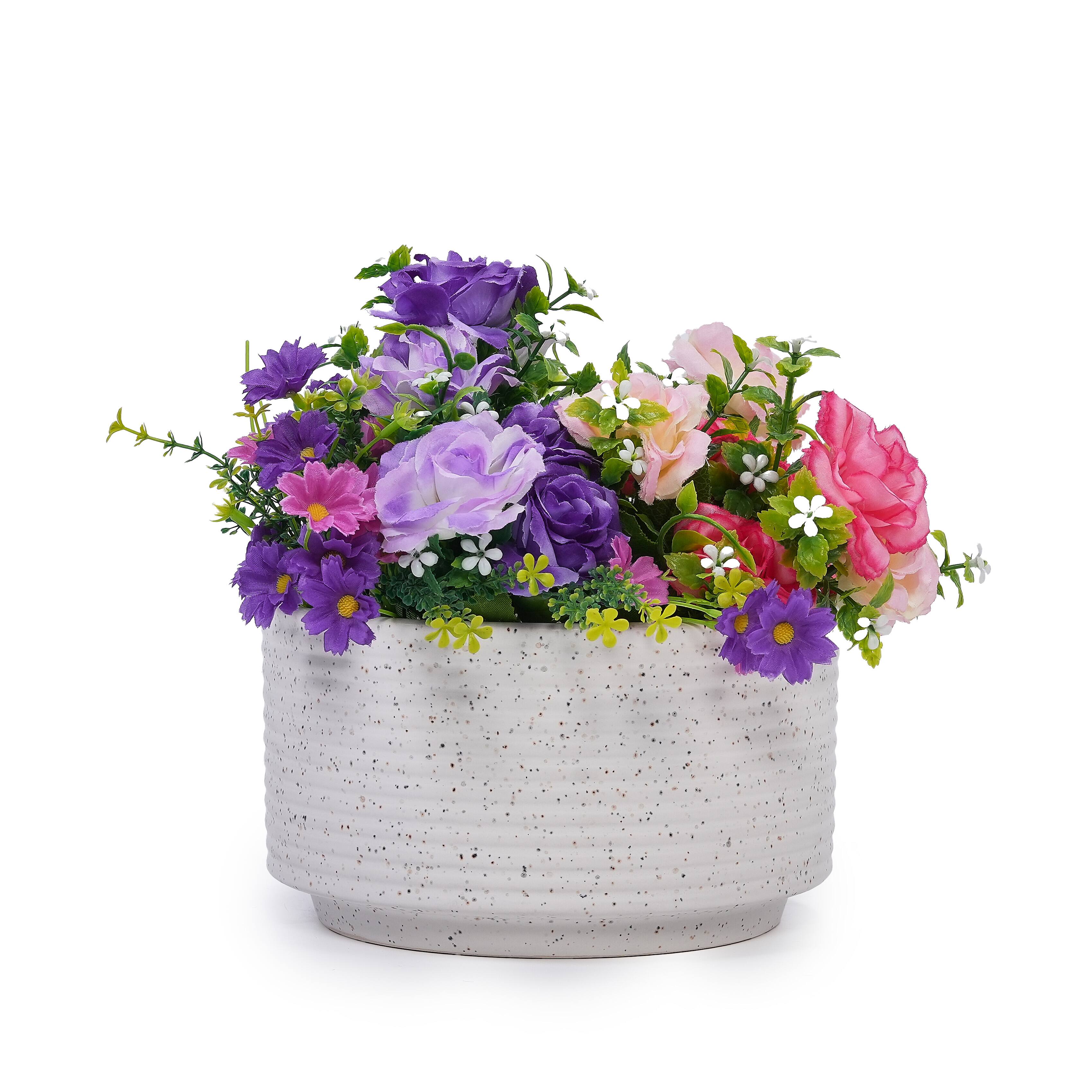 Alt View 2. Loheer - Loheer Handmade Ceramic Planters Set of 2, White Ridged Ceramic Planter Set, 11 in and 8 in Indoor Outdoor Shelf Pots.