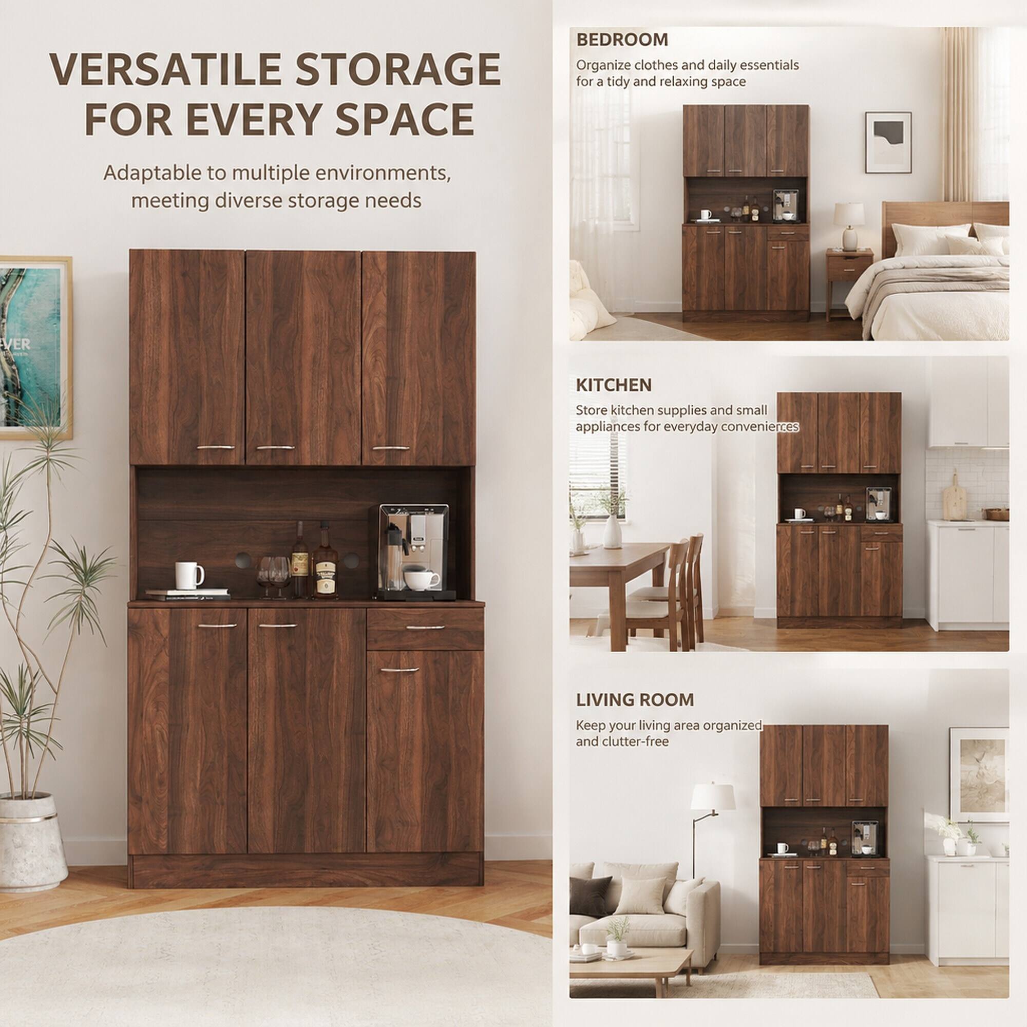 VERSATILE STORAGE FOR EVERY SPACE  
Adaptable to multiple environments, meeting diverse storage needs

BEDROOM  
Organize clothes and daily essentials for a tidy and relaxing space

KITCHEN  
Store kitchen supplies and small appliances for everyday conveniences

LIVING ROOM  
Keep your living area organized and clutter-free
