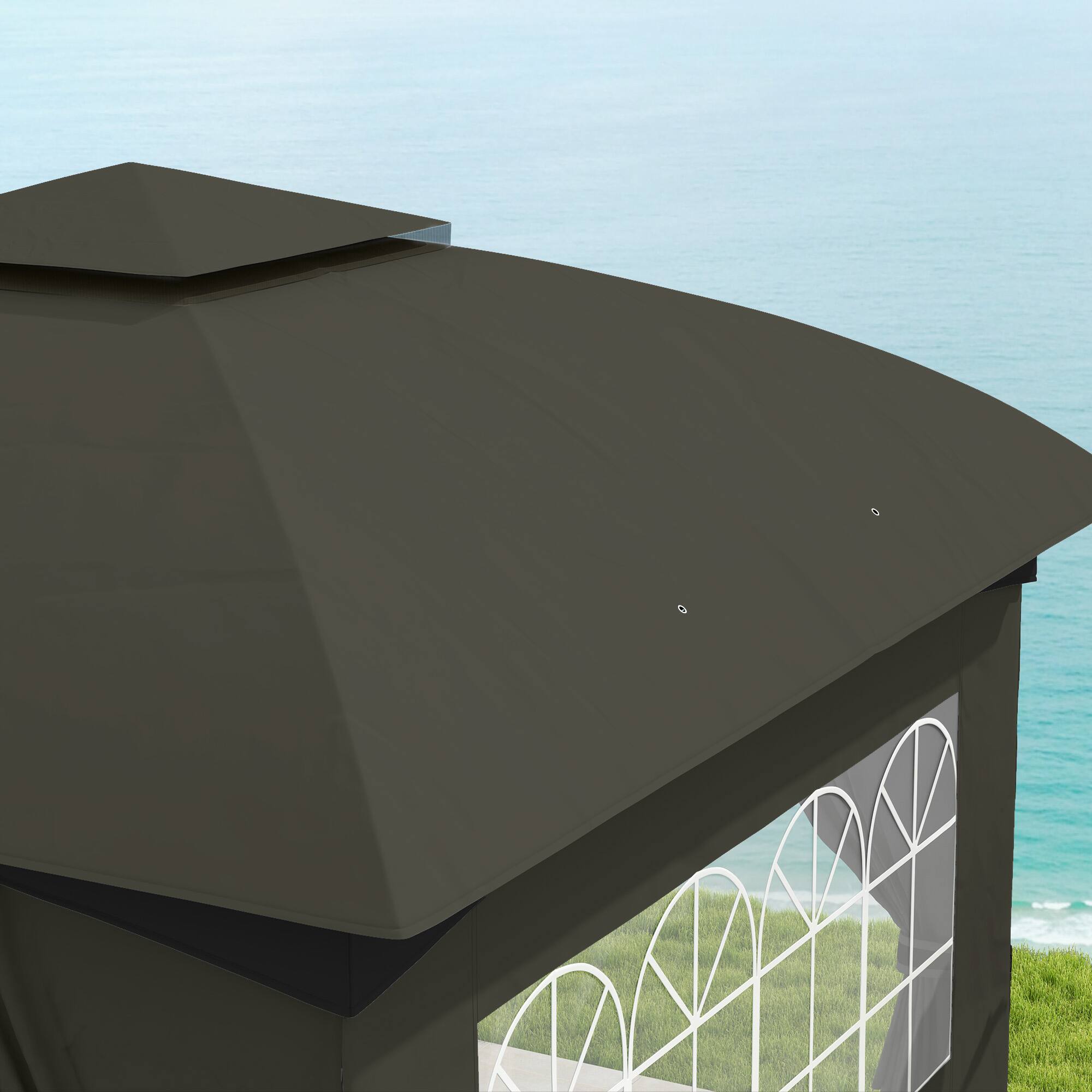 Alt View 5. Outsunny -  11' x 11' Outdoor Gazebo, Arc Patio Gazebo Canopy Shelter, UV Protected, with Curtains, Church Windows - Dark Gray.